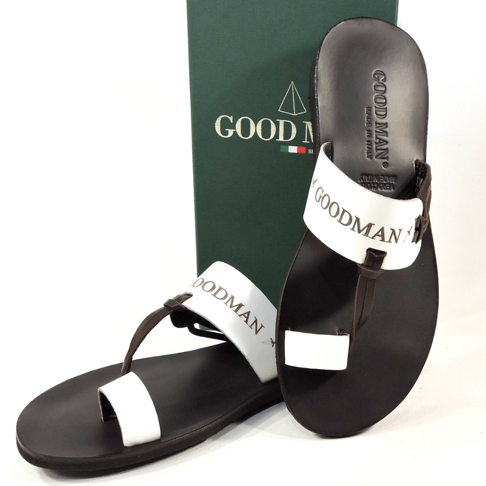 GOODMAN 🇮🇹 MENS BROWN LEATHER COMFORT SUMMER FLATS SANDALS